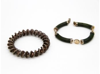 Chinese Jade Link Bracelet And Modern Mixed Metal Bangle