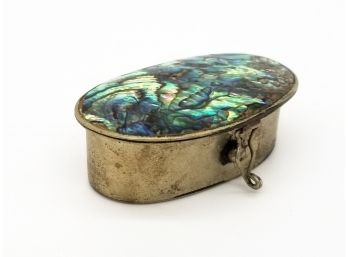 South American Metal Alloy Pill Box With Abalone Lid