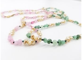 Fresh Water Pearl With Quartz And Jade Bead Necklaces By Les Bernard