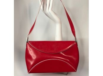 Chic DKNY City Red Leather Handbag With White Piping