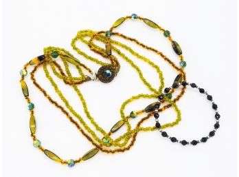 Yellows, Greens, Orange Beaded Necklace And Bracelet