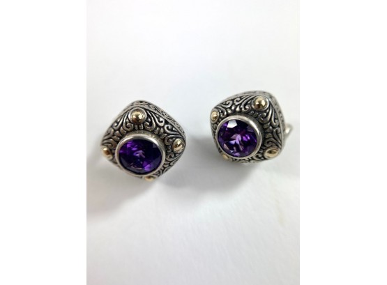 Sterling Silver Amethyst Earrings With 18K Gold Embellishments