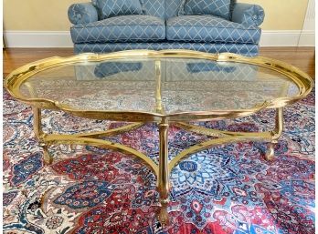 Brass Oval Glass Top Coffee Table