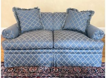 Custom Upholstered Roll Arm Loveseat With Accent Pillows