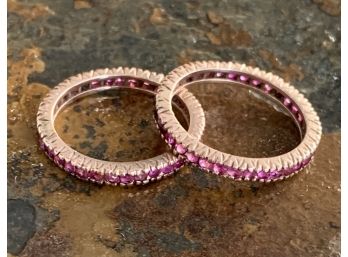GORGEOUS VINTAGE PAIR OF RUBY AND 14K GOLD ETERNITY BANDS 7 1/2