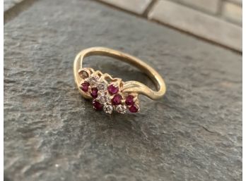 Vintage 14K Yellow Gold Ruby And Diamond Ring 6 34