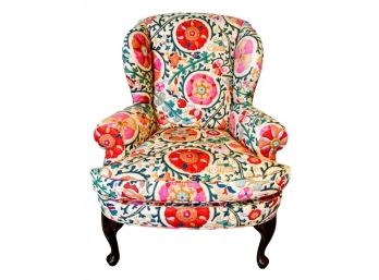 INCREDIBLE Vintage  Bruncshwig  & Fils Dzhambul Suzani Medallions Linen/Embroidery Covered Chair