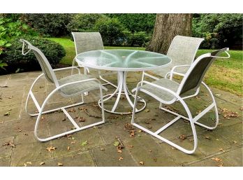 White Table And Mesh Sling Chair Set