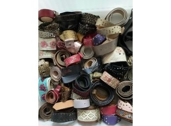 Huge Lot Of Leather And Fabric Straps And Belts And Some Belt Buckles