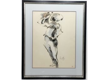 Mid Century - Woman In Charcoal & Pastel - Unknown Artist - Signed - 1965