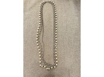 Multi Strand Silver Tone Beaded Necklace