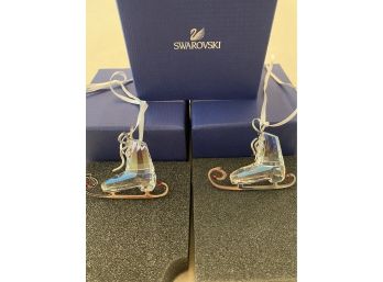 Pair Of Swarovski Crystal Winter Skate Ornaments