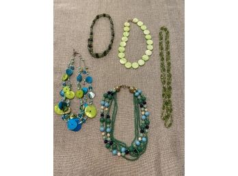 Pale Green And Blue Assorted Necklaces