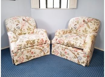 A Pair Of Custom Club Chairs And Ottoman By Lee Jofa (Original Cost $7000+)