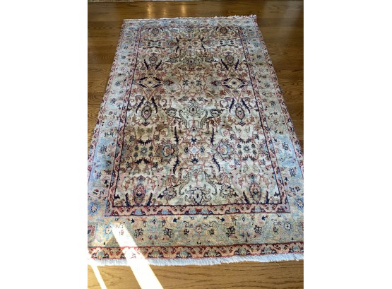 Wool Persian Style Beige, Ivory, Dusty Blue Motiff Area Carpet Size: 6.5 X 4