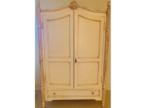 Creme White Wash Country Armoire W/ Matching Side Chest