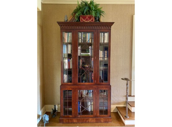 Mahogany Cabinet W/ Decorative Inlay & Locking Glass Doors