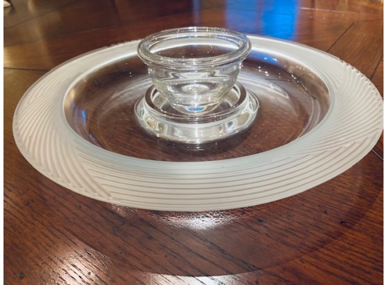 Simon Pearce Signed Frosted Trim Crystal Serving Dish 15' D