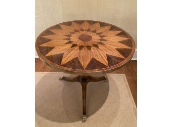 Baker Inlay Pedastal Table W/Brass Rim Detail / On Casters