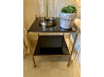 Pair Contemporary Brass & Marble Hi & Low Tables On Casters