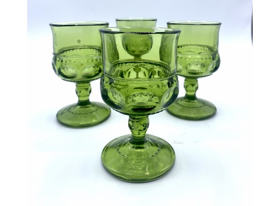 Set Of 4 Vintage Green Depression Glass