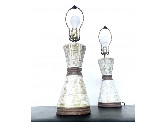 Pair Of Pottery Lamps Midcentury - Starburst Design