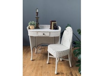 Vintage Wicker Desk With Petite Chair