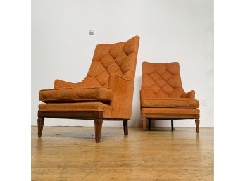 Pair Of High Back Burnt Orange Mid Century Arm Chairs