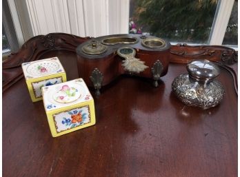 Four Beautiful Antique Inkwells - Several Periods & Styles - French, English & American / Victorian