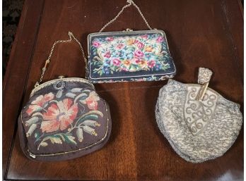 Lot Of Three Vintage Evening Bags - Needlepoint & Beaded - One Made In Austria GREAT LOT