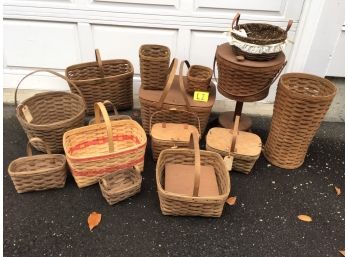 Lovely Fifteen (15) Piece Lot Of LONGABERGER Baskets 1980's - GREAT LOT ! - Including Sewing Basket - ( L-2 )