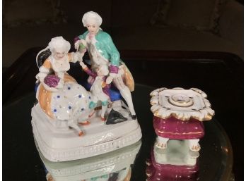 Two Beautiful Figural Porcelain  Inkwells - Unusual Designs - 1870's / 1880's VERY Pretty