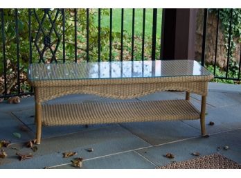 Indoor/Outdoor Coffee Table With Glass Top,  Palm Springs Resin Wicker Collection (Paid $2500 For Entire Set)