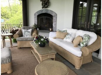 Exceptional  Indoor/outdoor Palm Springs Resin Wicker Sofa Upholstered  (Paid $2500 For The Entire Set)