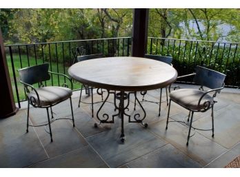 Interesting Wrought Iron Table And Chairs With Solid Wood Table Top