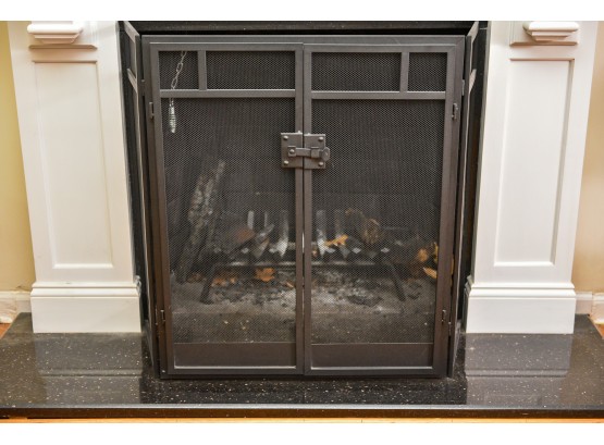 Metal And Mesh Trifold Fireplace Screen With Opening Door