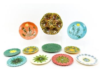 Collection Of Majolica Signed Plates Including An Oyster Plate