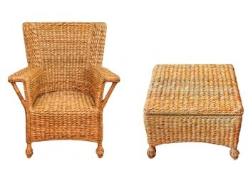 Wicker Arm Chair And Ottoman With Storage