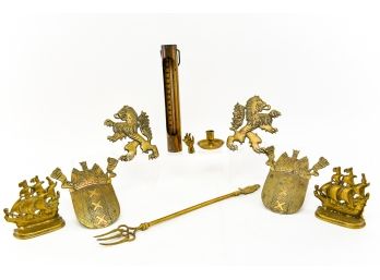 Collection Of Brass Objects D'Art, Bookends And Trinkets