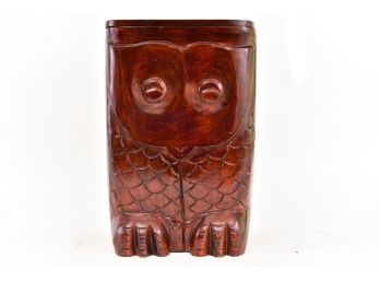 Vintage Carved Wooden Owl Storage Box