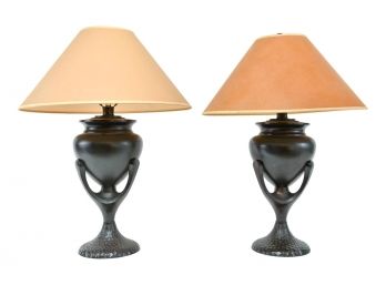 Pair Of Hammered Metal Table Lamps