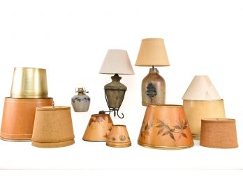 Collection Of Vintage Lampshades + Three Vintage Lamps