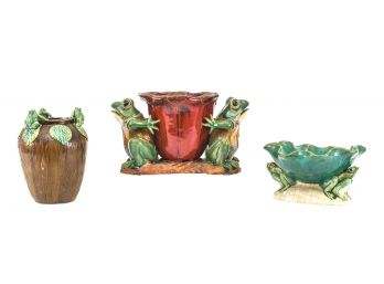 Collection Of Frog Themed Majolica