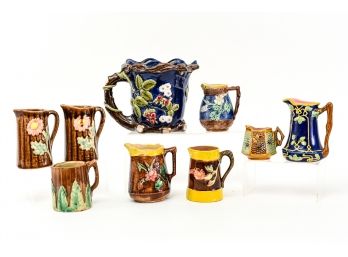 Collection Of Majolica Pitchers, Jugs And Creamers