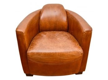 Distressed Leather Barrel Back Club Chair
