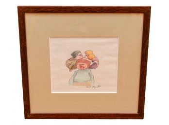 Signed Bill Plympton Framed Colored Pencil Drawing