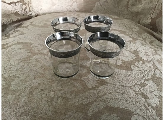 Four Vintage Sterling Silver Rimmed Juice Glasses