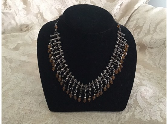Silvered And Amber Bead Necklace