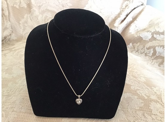 Silvered And Rhinestone Heart Necklace