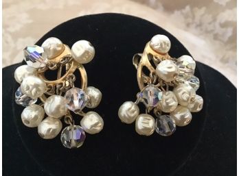 Vintage Faux Pearl And Bead Earrings